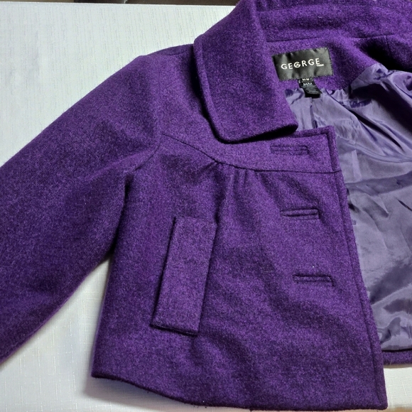 Vintage GEORGE purple ladies cropped wool blend medium coat, 3/4 sleeves - Picture 14 of 15